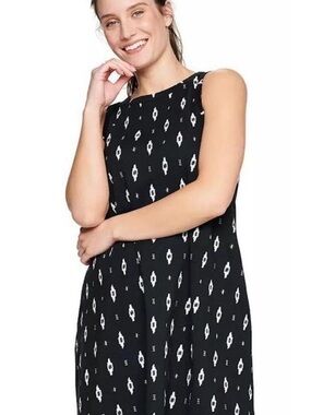 Sonoma Sleeveless Black & White Ikat Printed Swing Dress